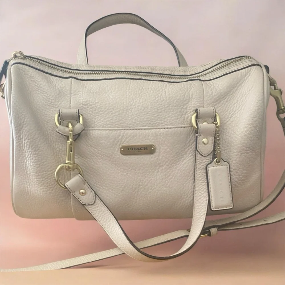 Coach Avery Pebbled Leather Satchel | Ivory Beige